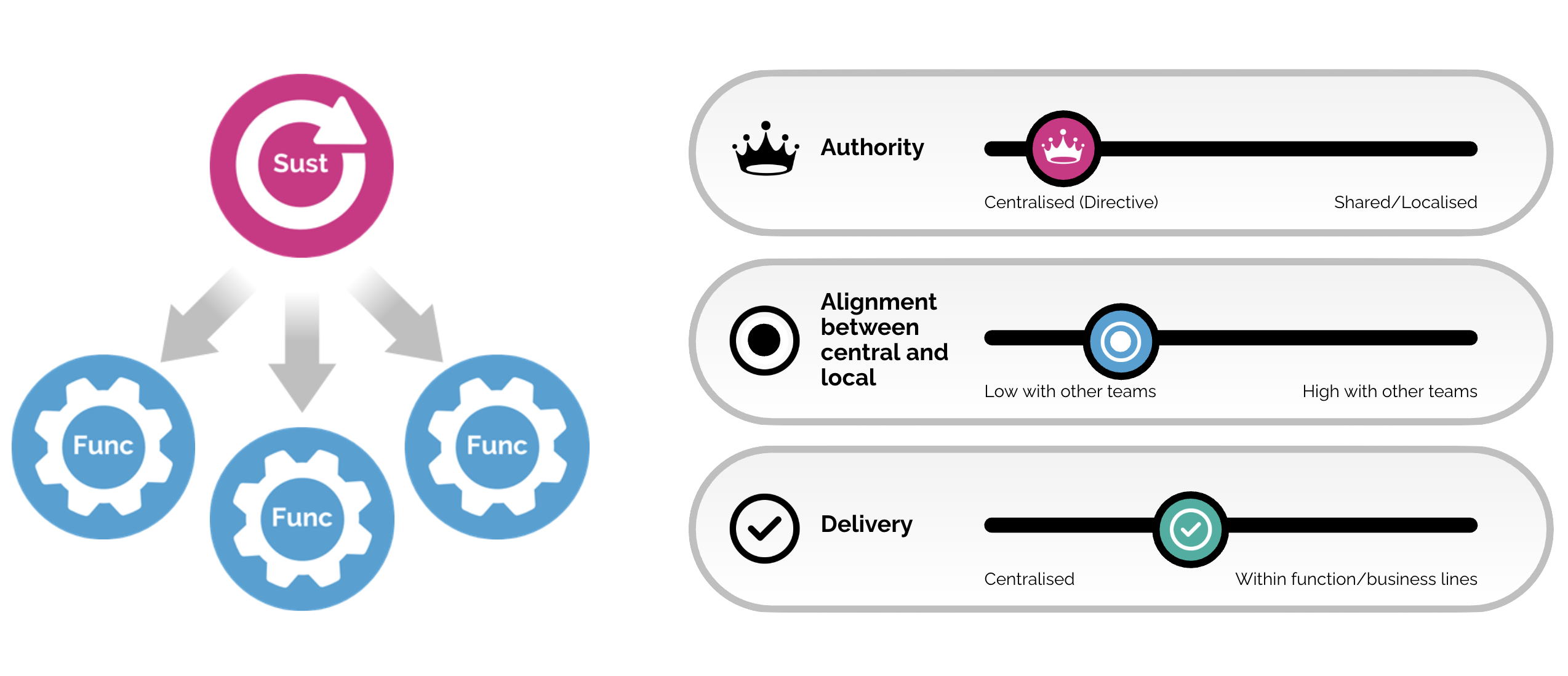 Choosing the right sustainability operating model, Centralised directive infographic, Clarasys