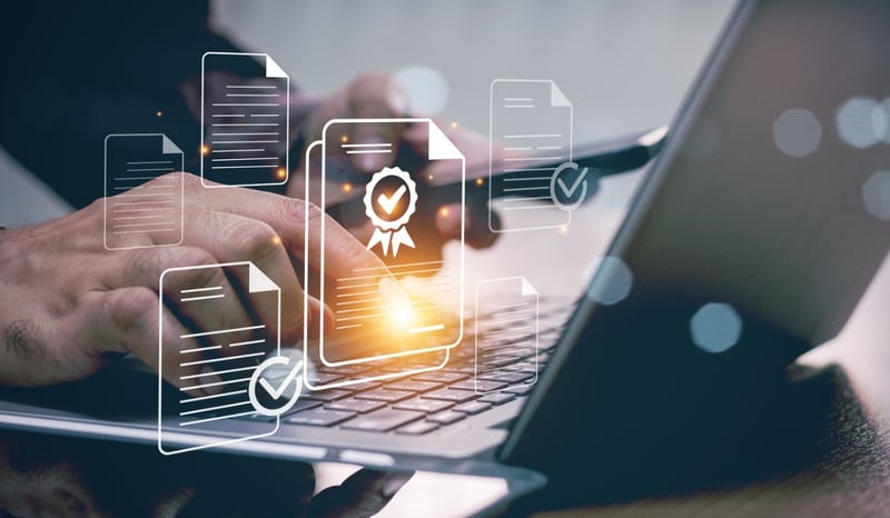 Image for ISO standards quality control, assurance and warranty business technology concept. Touching on screen with ISO and globe icons on smart background. ISO Standard certification. Modern ISO banner. stock photo