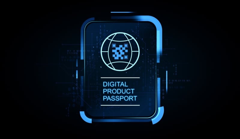 Image for Digital product passport futuristic interface with QR globe icon on glowing screen in cyber style concept on dark background. 3D Rendering stock photo