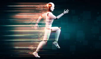 Running robot humanoid showing fast movement and vital energy stock photo as ai design sprint concept.jpg