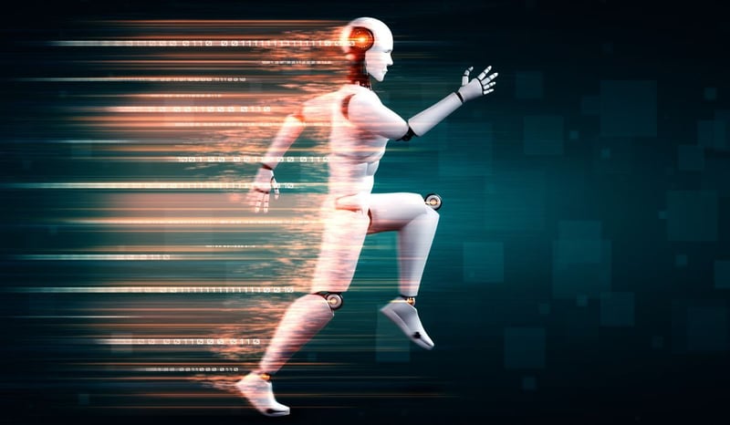 Image for Running robot humanoid showing fast movement and vital energy stock photo as ai design sprint concept.jpg