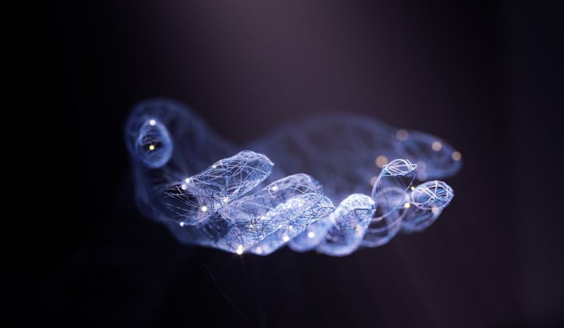 Image for technologically built hands as charity sector / non profit AI concept 