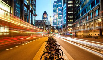 Traffic at Night in London, England stock photo impact of EU Omnibus on ESG regulations concept