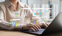 Woman sitting at desk using AI as o-intelligence in practice: Mastering AI augmentation concept