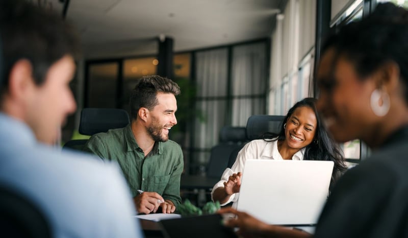 Image for Group of young multi-ethnic startup business team collaborating on project in modern office as purpose led team high performance culture concept stock photo