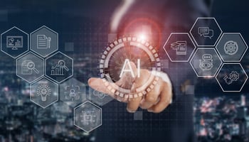 AI-Powered Technology concept. Professionals leveraging AI platforms and intelligent agents to generate content, engage in conversations and spark innovative ideas. The power of AI-driven solutions. stock photo