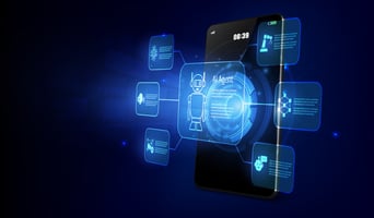 AI Agent and Futuristic Interface on Smartphone Digital Technology Concept stock illustration