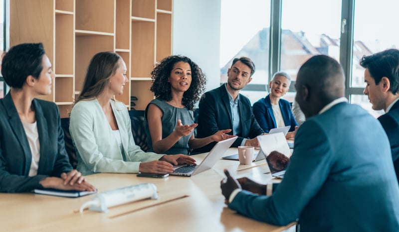 Image for Business boardroom meeting stock photo as hardwiring corporate purpose levers concept